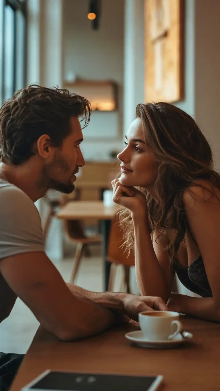 two people talking softly in a café creating emotional connection and intimacy